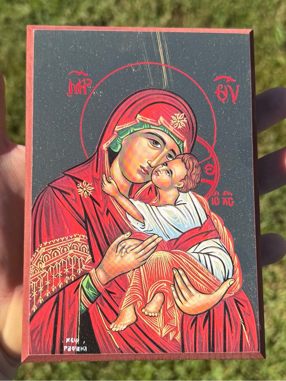 Greek Icon of Virgin Mary cradling the Christ Child